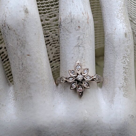 Antique Vintage Russian USSR Solid 14K Rose Pink White Gold Diamond Cluster Ring - Picture 8 of 15